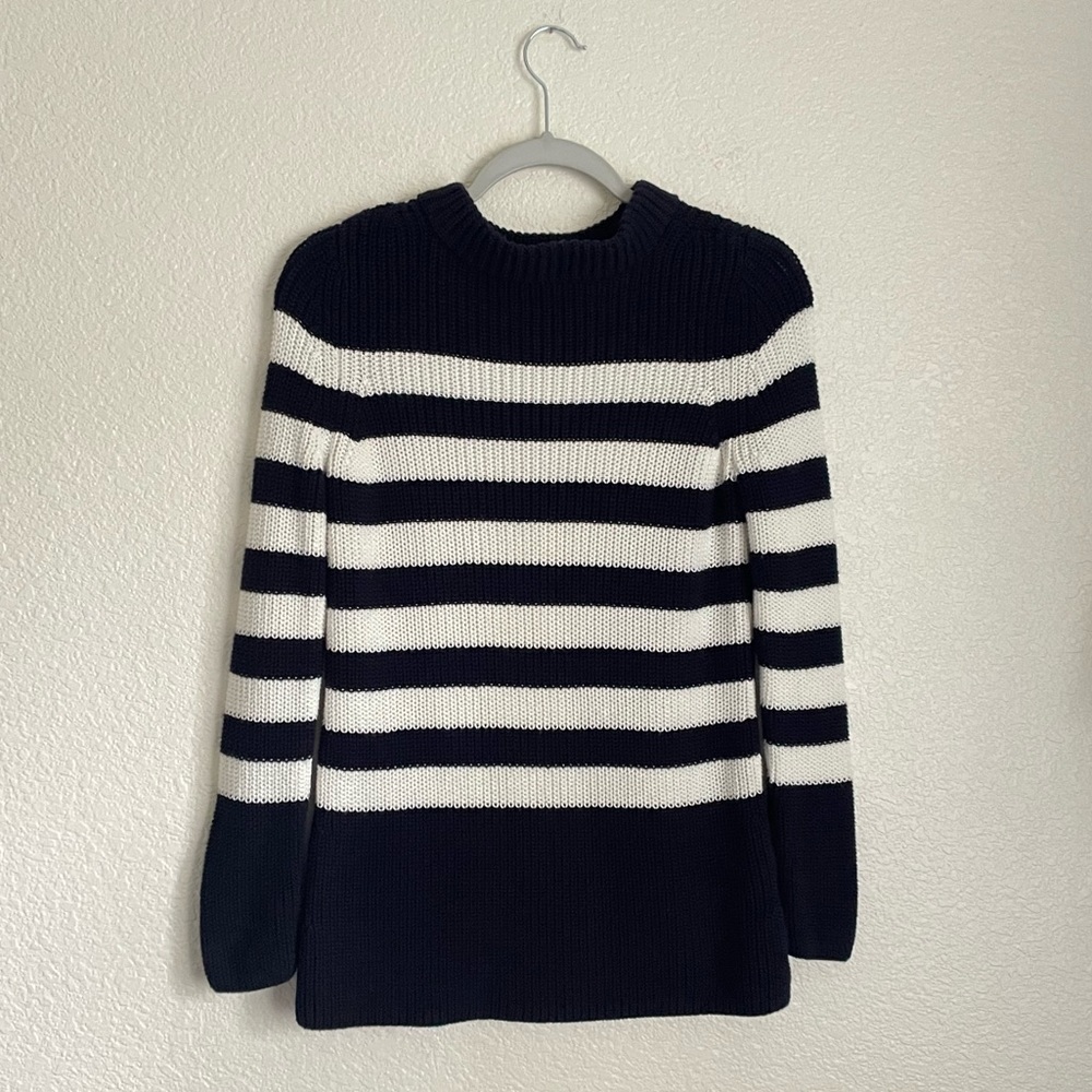 Talbots Shaker Stitch Striped Sweater 0P-2P Navy Blue Cream - Picture 4 of 10
